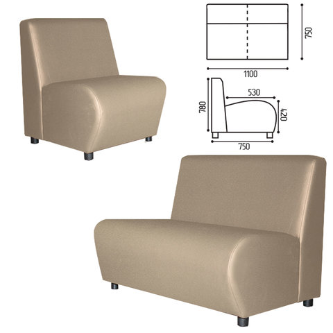 Диван мягкий двухместный "Клауд", "V-600", 1100х750х780 мм, без подлокотников, экокожа, бежевый