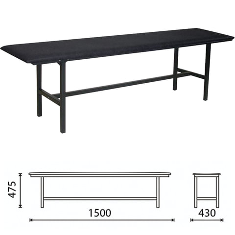 Банкетка без спинки "Берта", 1500х430х475 мм, усиленная, черный каркас, кожзам черный, разборная