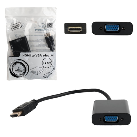 Кабель-переходник HDMI-VGA, 15 см, CABLEXPERT, M-F, для передачи аналогового видео, A-HDMI-VGA-04