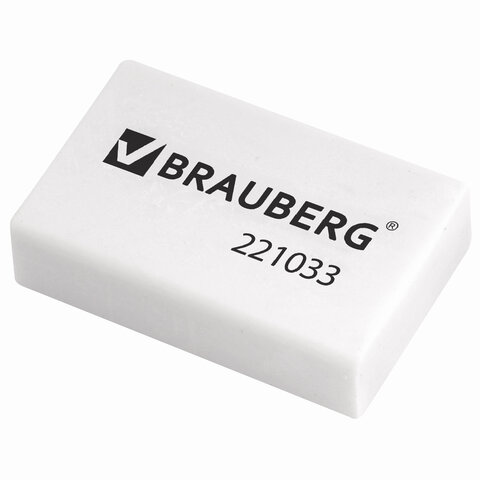 Ластик BRAUBERG, 26х17х7 мм, белый, прямоугольный, 221033