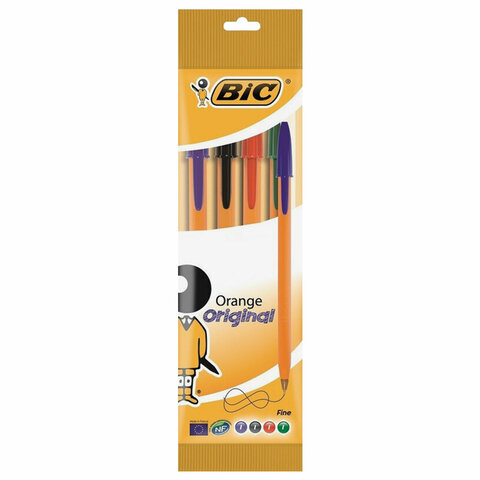 Ручки шариковые BIC, набор 4 шт., "Orange Original Fine", пластиковая упаковка с европодвесом, ассорти, 8308541