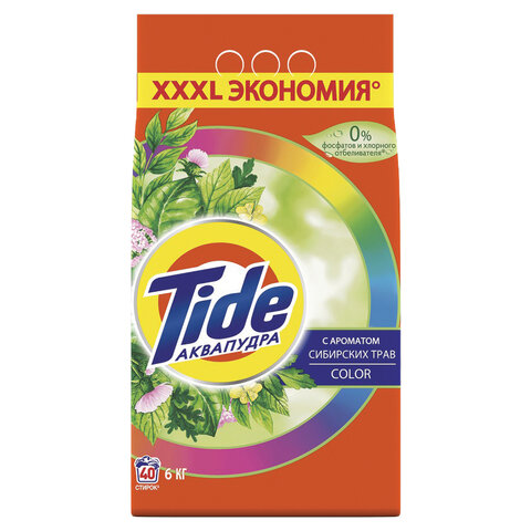 Стиральный порошок автомат 6 кг TIDE (Тайд) АКВАПУДРА Color "Сибирские травы", 8001841509587