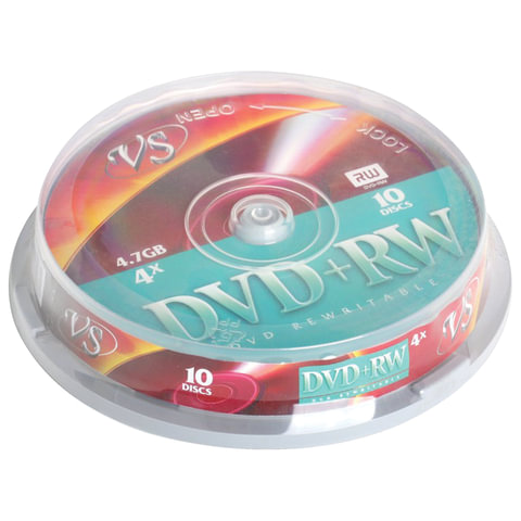 Диски DVD + RW VS 4,7 Gb 4x, КОМПЛЕКТ 10 шт., Cake Box, VSDVDPRWCB1001