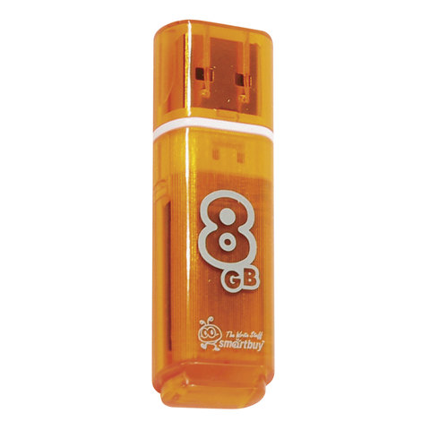 Флеш-диск 8 GB, SMARTBUY Glossy, USB 2.0, оранжевый, SB8GBGS-Or