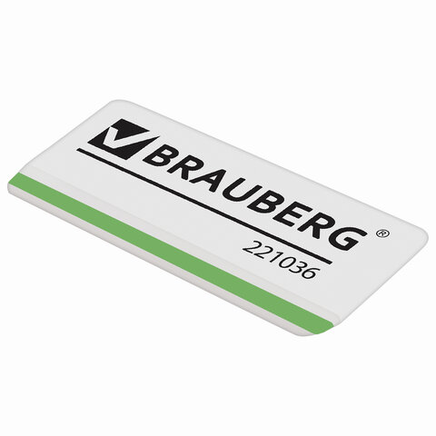 Ластик BRAUBERG "Partner", 57х18х8 мм, белый, прямоугольный, скошенные края, 221036